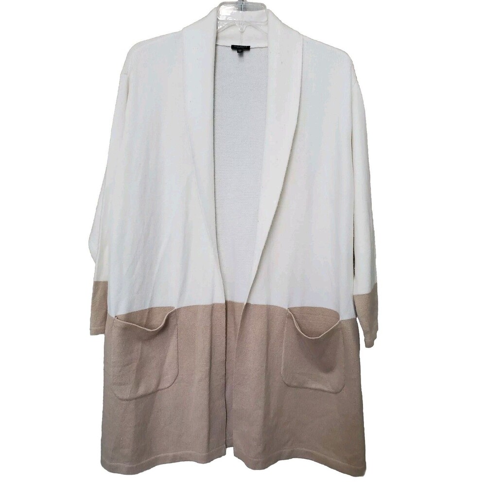 Talbots Plus Petite Cotton Blend Colorblock Open Front Duster Cardigan Size 2XP